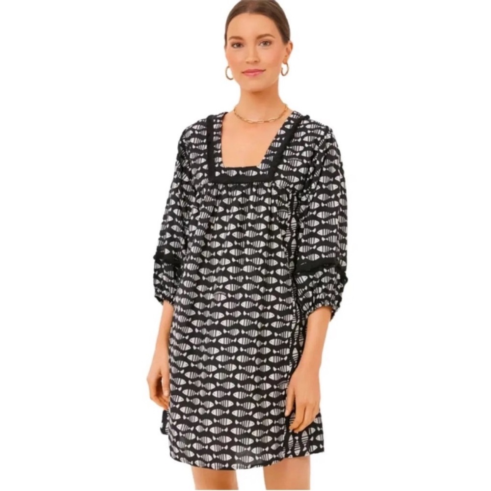 Tuckernuck Black and White Patterned Monochrome Cotton Shift Dress Size Small